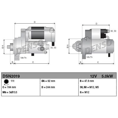 DENSO DSN2019 Anlasser - Zähne 11 - 5,0 kW - Uhrzeigersinn - Neu DENSO DSN2019 Anlasser - Zähne 11 - 5,0 kW - Uhrzeigersinn - Neu