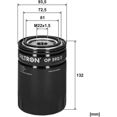 Filtron OP 592/5 Ölfilter - Schraubfilter, 132mm, M22x1.5 Filtron OP 592/5 Ölfilter - Schraubfilter, 132mm, M22x1.5