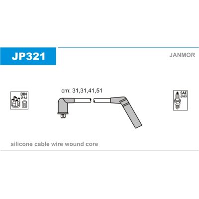 Janmor JP321 Zündkabelsatz - Silikon, 7mm, DIN & SAE Anschlüsse Janmor JP321 Zündkabelsatz - Silikon, 7mm, DIN & SAE Anschlüsse