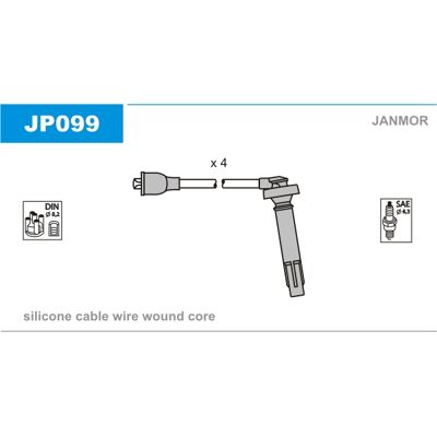 JANMOR JP099 Zündkabelsatz - Silikon, 7mm, DIN/SAE Anschlüsse JANMOR JP099 Zündkabelsatz - Silikon, 7mm, DIN/SAE Anschlüsse