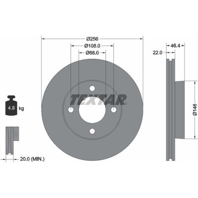 TEXTAR 92026000 Belüfteter Bremsscheibe für Audi 80 B3, 90 B3, 100 C3 - Bremsscheibe TEXTAR 92026000 Belüfteter Bremsscheibe für Audi 80 B3, 90 B3, 100 C3 - Bremsscheibe