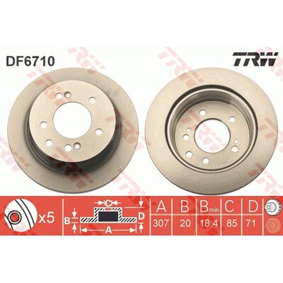 TRW DF6710 Bremsscheibe - Belüftet, Gepulvert, 5 Löcher TRW DF6710 Bremsscheibe - Belüftet, Gepulvert, 5 Löcher
