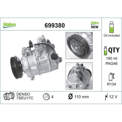 Valeo A4/A6/A8 Klimakompressor - 7SUE16, R134a, 12V Valeo A4/A6/A8 Klimakompressor - 7SUE16, R134a, 12V