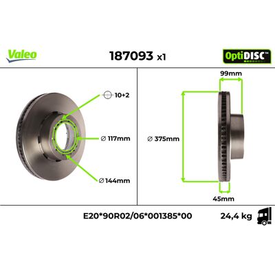 VALEO - 187093 - 375 45 10 belüftet - Hinterachse - Brake disc VALEO - 187093 - 375 45 10 belüftet - Hinterachse - Brake disc