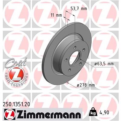Zimmermann Bremsscheibe Coat Z 250135120 Hinterachse Voll 278mm 11mm Für Ford Zimmermann Bremsscheibe Coat Z 250135120 Hinterachse Voll 278mm 11mm Für Ford