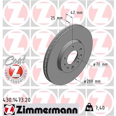 Zimmermann Bremsscheibe Coat Z 430147320 288mm 25mm Für Opel Saab Gm Zimmermann Bremsscheibe Coat Z 430147320 288mm 25mm Für Opel Saab Gm