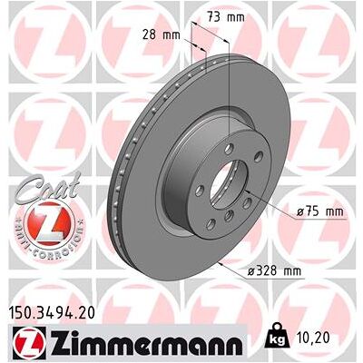 ZIMMERMANN Modell 150.3494.20 Bremsscheibe Innenbelüftet - Bremsscheibe ZIMMERMANN Modell 150.3494.20 Bremsscheibe Innenbelüftet - Bremsscheibe