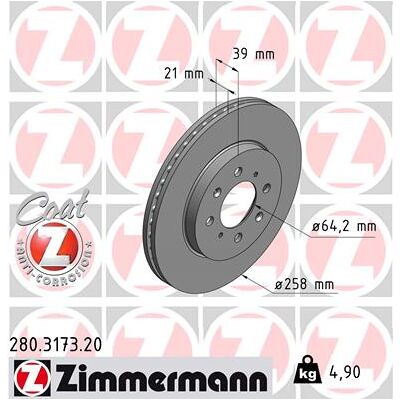ZIMMERMANN Honda Jazz Bremsscheibe Belüftet - Bremsscheibe ZIMMERMANN Honda Jazz Bremsscheibe Belüftet - Bremsscheibe