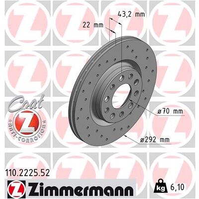 Zimmermann Bremsscheibe - Belüftet für Alfa Romeo 292mm Zimmermann Bremsscheibe - Belüftet für Alfa Romeo 292mm