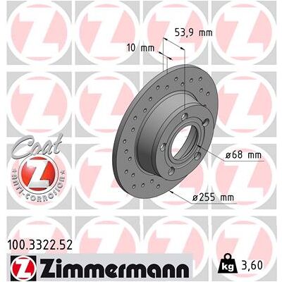 Zimmermann Bremsscheibe 100332252 Hinterachse Gelocht 254mm 10mm Für Audi Zimmermann Bremsscheibe 100332252 Hinterachse Gelocht 254mm 10mm Für Audi