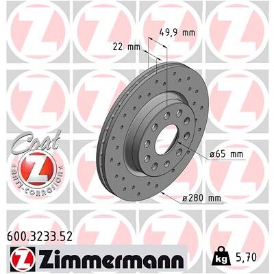 Zimmermann Bremsscheibe 600323352 Vorderachse Gelocht 280mm 22mm Für Vw (Faw) Vag Skoda (Svw) Zimmermann Bremsscheibe 600323352 Vorderachse Gelocht 280mm 22mm Für Vw (Faw) Vag Skoda (Svw)