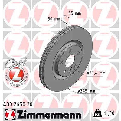 Zimmermann Bremsscheibe Coat Z 430265020 Vorderachse Belüftet 345mm 30mm Für Vaughall Zimmermann Bremsscheibe Coat Z 430265020 Vorderachse Belüftet 345mm 30mm Für Vaughall