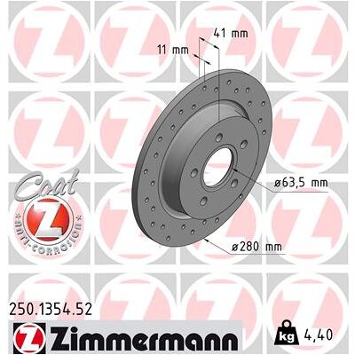 Zimmermann 250.1354.52 Bremsscheibe - Ford, Volvo - 280mm, 11mm, 5-Loch - Bremsscheibe Zimmermann 250.1354.52 Bremsscheibe - Ford, Volvo - 280mm, 11mm, 5-Loch - Bremsscheibe