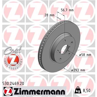 ZIMMERMANN Bremsscheibe - 530.2469.20 - Belüftet 114mm - 28mm - ECE R90 ZIMMERMANN Bremsscheibe - 530.2469.20 - Belüftet 114mm - 28mm - ECE R90