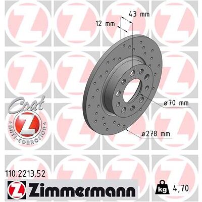 Zimmermann 110.2213.52 Bremsscheibe - Voll, Perforiert, Beschichtet - Alfa Romeo, Fiat, Jeep Zimmermann 110.2213.52 Bremsscheibe - Voll, Perforiert, Beschichtet - Alfa Romeo, Fiat, Jeep
