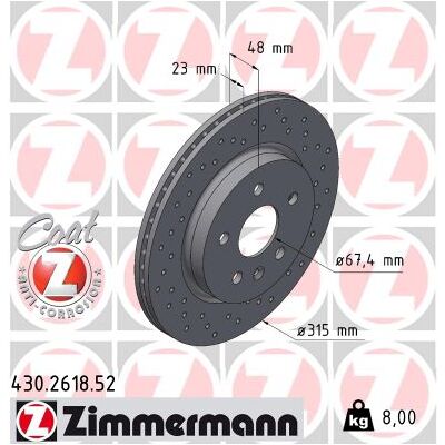 Zimmermann Bremsscheibe 430261852 Hinterachse Gelocht 315mm 23mm Für Opel Chevrolet Gm Cadillac Zimmermann Bremsscheibe 430261852 Hinterachse Gelocht 315mm 23mm Für Opel Chevrolet Gm Cadillac