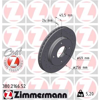 Zimmermann Belüfteter Bremsscheibe Z 380.2166.52 - Bremsscheibe Zimmermann Belüfteter Bremsscheibe Z 380.2166.52 - Bremsscheibe