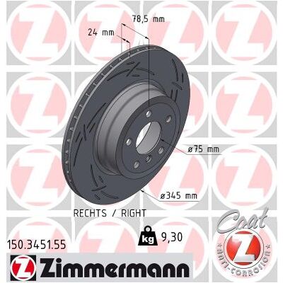 Zimmermann Bremsscheibe 150345155 Hinterachse Rechts Geschlitzt 345mm 24mm Für Bmw Zimmermann Bremsscheibe 150345155 Hinterachse Rechts Geschlitzt 345mm 24mm Für Bmw
