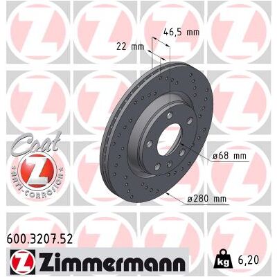 Zimmermann Bremsscheibe Sport Coat Z 600320752 Gelocht 280mm 22mm Für Vag Zimmermann Bremsscheibe Sport Coat Z 600320752 Gelocht 280mm 22mm Für Vag
