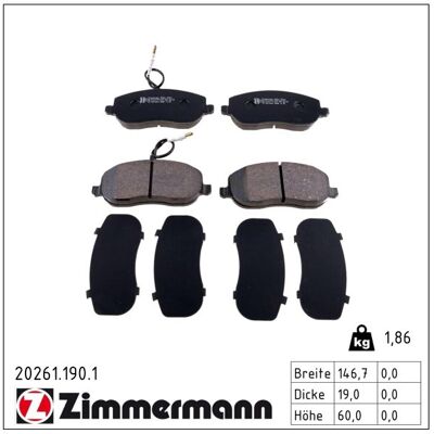 Zimmermann Bremsbelagsatz, Scheibenbremse 202611901 Vorderachse Für Citroën/peugeot Fiat Zimmermann Bremsbelagsatz, Scheibenbremse 202611901 Vorderachse Für Citroën/peugeot Fiat
