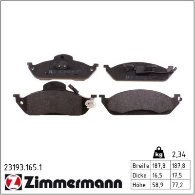 Zimmermann Bremsbelagsatz, Scheibenbremse 231931651 Vorderachse Für Mercedes Zimmermann Bremsbelagsatz, Scheibenbremse 231931651 Vorderachse Für Mercedes