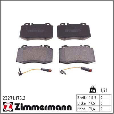 Zimmermann Bremsbelagsatz, Scheibenbremse 232711752 Vorderachse Für Mercedes Zimmermann Bremsbelagsatz, Scheibenbremse 232711752 Vorderachse Für Mercedes