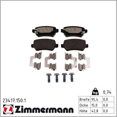 Zimmermann Bremsbelagsatz, Scheibenbremse 234171501 Hinterachse Für Opel Gm Kia Zimmermann Bremsbelagsatz, Scheibenbremse 234171501 Hinterachse Für Opel Gm Kia