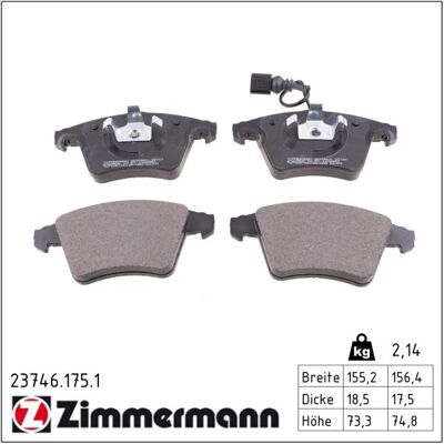 Zimmermann Bremsbelagsatz, Scheibenbremse 237461751 Vorderachse Für Vag Zimmermann Bremsbelagsatz, Scheibenbremse 237461751 Vorderachse Für Vag