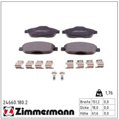 Zimmermann Bremsbelagsatz, Scheibenbremse 246601802 Vorderachse Für Citroën/peugeot Zimmermann Bremsbelagsatz, Scheibenbremse 246601802 Vorderachse Für Citroën/peugeot