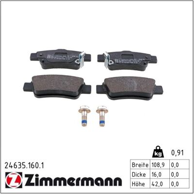 Zimmermann Bremsbelagsatz, Scheibenbremse 246351601 Hinterachse Für Honda Zimmermann Bremsbelagsatz, Scheibenbremse 246351601 Hinterachse Für Honda