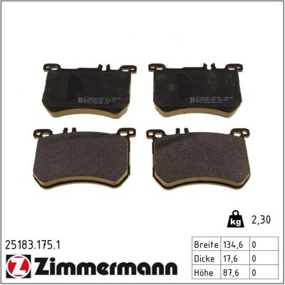 Zimmermann Bremsbelagsatz, Scheibenbremse 251831751 Vorderachse Für Mercedes Zimmermann Bremsbelagsatz, Scheibenbremse 251831751 Vorderachse Für Mercedes