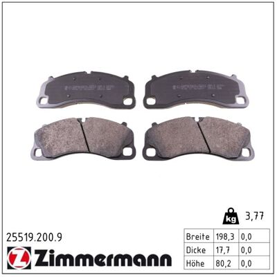 Zimmermann Bremsbelagsatz, Scheibenbremse Pb:Z 255192009 Vorderachse Für Porsche Zimmermann Bremsbelagsatz, Scheibenbremse Pb:Z 255192009 Vorderachse Für Porsche