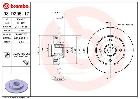 Brembo Bremsscheibe Bearing Disc Line 08.D205.17 Vollhinten Rechts Links Für Citroen C4 Cactus 1.2 Vti 82 1.6 Hdi 90 75 / Puretech Thp 110 Bluehdi