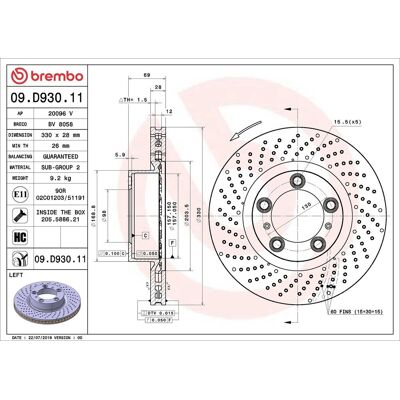 BREMBO Porsche Bremsscheibe 09.D930.11 BREMBO Porsche Bremsscheibe 09.D930.11