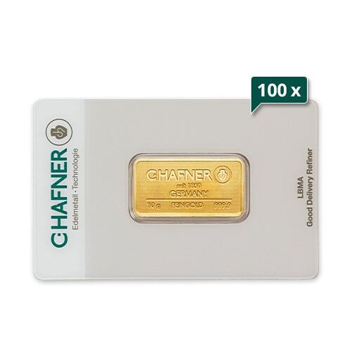 100 x 10 g Goldbarren C. Hafner