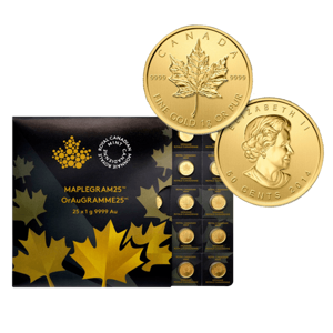 25 x 1 g Gold Maplegram Maple Leaf