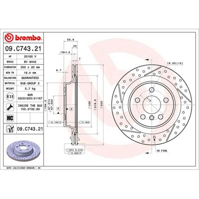 BREMBO Bremsscheibe - Belüftet, Hochkohle - 300mm - 09.C743.21 BREMBO Bremsscheibe - Belüftet, Hochkohle - 300mm - 09.C743.21