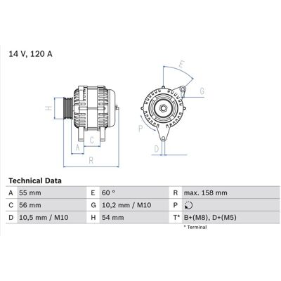 Bosch 0 986 044 410 Generator - Generalüberholt - 14V 120A Bosch 0 986 044 410 Generator - Generalüberholt - 14V 120A