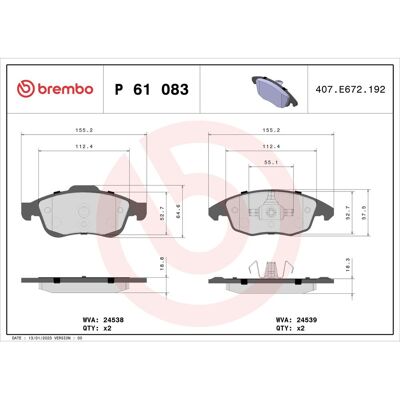 Bremsbelagsatz BREMBO P 61 083, Vorne Bremsbelagsatz BREMBO P 61 083, Vorne