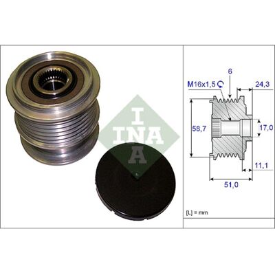 INA 535 0200 10 Lichtmaschine Riemenscheibe - 6 Rillen, 58.7mm Durchmesser INA 535 0200 10 Lichtmaschine Riemenscheibe - 6 Rillen, 58.7mm Durchmesser