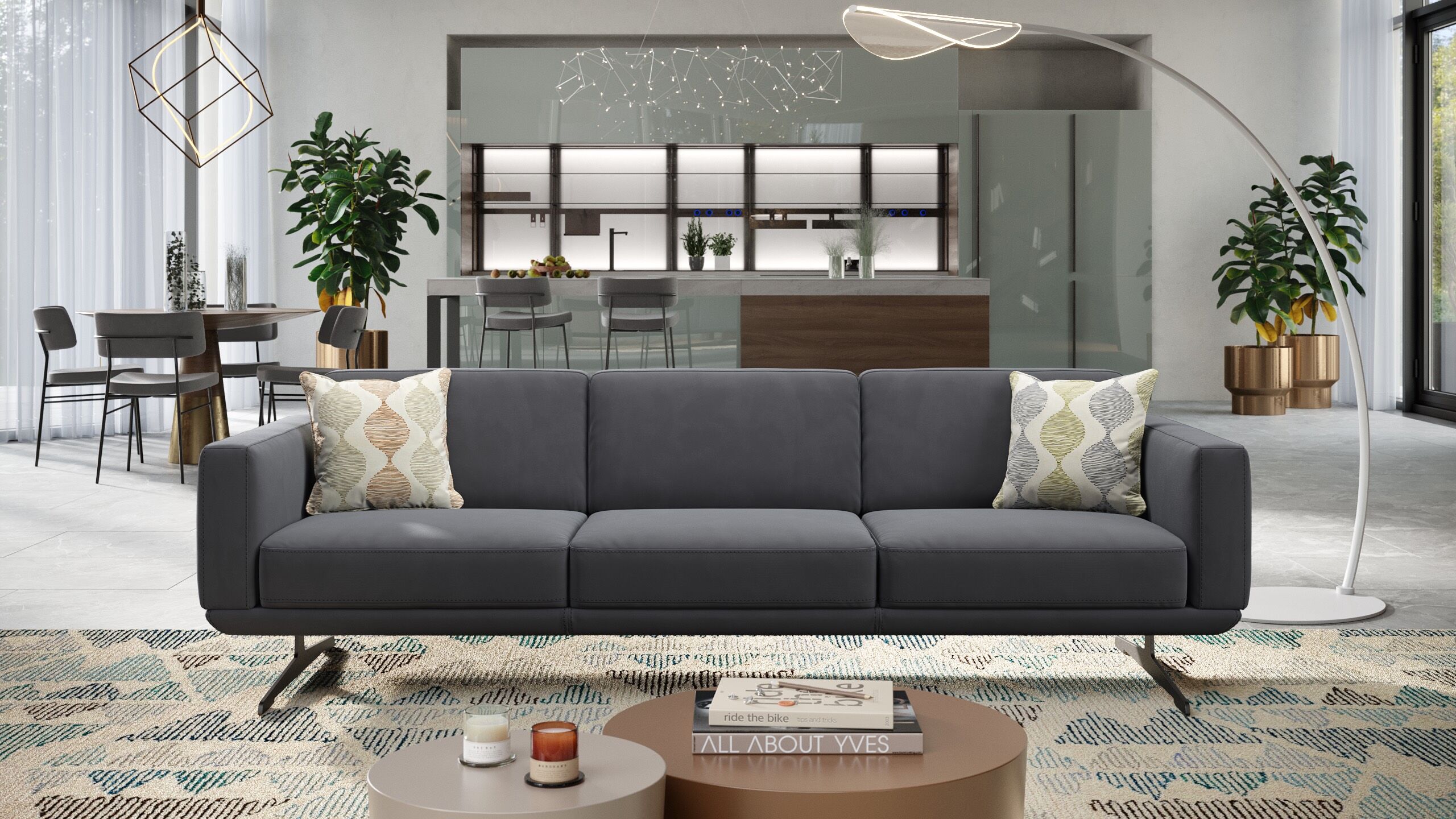 sofanella Stoff 3-Sitzer Sofa XXL MARETO Designsofa Lounge Couch 220x78x70cm Grau
