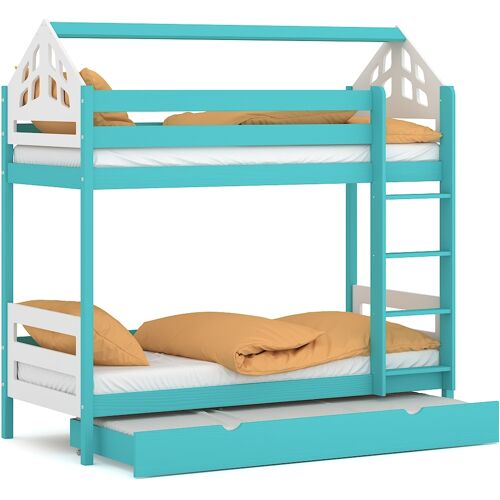 WNM Group Etagenbett Haus für Kinder Damiano Trio – Minze – Size: 200×90