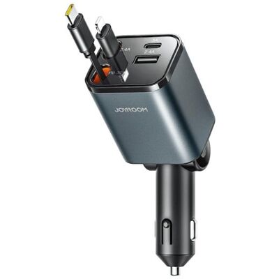 Joyroom JR-CCL05 30W 4-in-1 Car Charger with 2 Built-in Retractable Cables - Dark Gray Joyroom JR-CCL05 30W 4-in-1 Car Charger with 2 Built-in Retractable Cables - Dark Gray