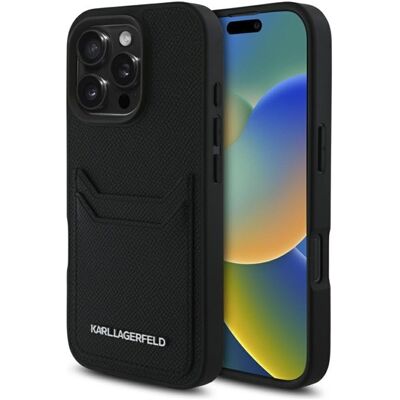 Karl Lagerfeld Iphone 16 Pro Schwarzes Geprägtes PU Kartenfach Handyhülle Karl Lagerfeld Iphone 16 Pro Schwarzes Geprägtes PU Kartenfach Handyhülle