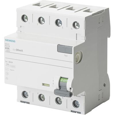 Siemens - Fehlerstromschutzschalter - 4-polig, Typ A, 400V Siemens - Fehlerstromschutzschalter - 4-polig, Typ A, 400V