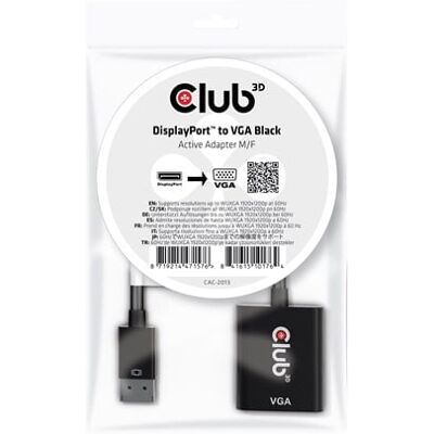 Club 3D - video adapter - DisplayPort to HD-15 VGA - 2286 m Club 3D - video adapter - DisplayPort to HD-15 VGA - 2286 m
