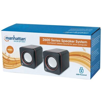 IC INTRACOM Manhattan 2600 Series Speaker System Small Size Big Sound Two Speakers Stereo USB power 3.5mm plug for sound In-Line volume control Black IC INTRACOM Manhattan 2600 Series Speaker System Small Size Big Sound Two Speakers Stereo USB power 3.5mm plug for sound In-Line volume control Black