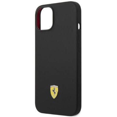 Ferrari iPhone 14 Silikon Metall Logo MagSafe Hülle - Schwarz Ferrari iPhone 14 Silikon Metall Logo MagSafe Hülle - Schwarz