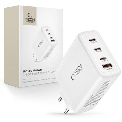 Tech-Protect NC100W - 100W GaN Ladegerät mit 3 USB-C & USB-A Tech-Protect NC100W - 100W GaN Ladegerät mit 3 USB-C & USB-A