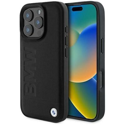 BMW iPhone 16 Pro Leder Hot Stamp Schutzhülle - Schwarz BMW iPhone 16 Pro Leder Hot Stamp Schutzhülle - Schwarz